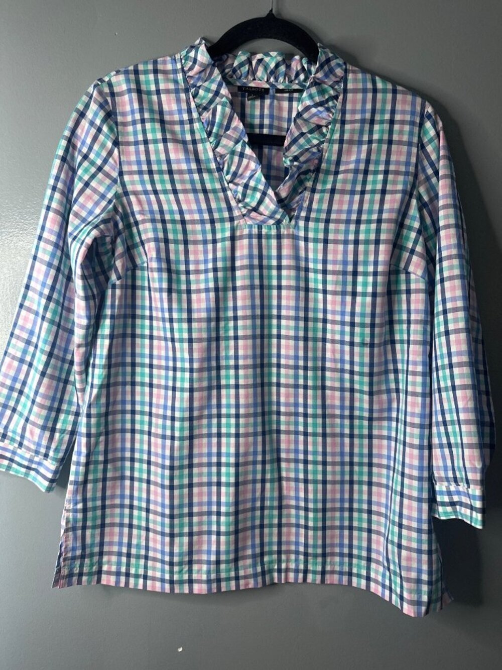 Talbots Size 2 Pastel Plaid Gingham Top Preppy Cottagecore Classic work office
